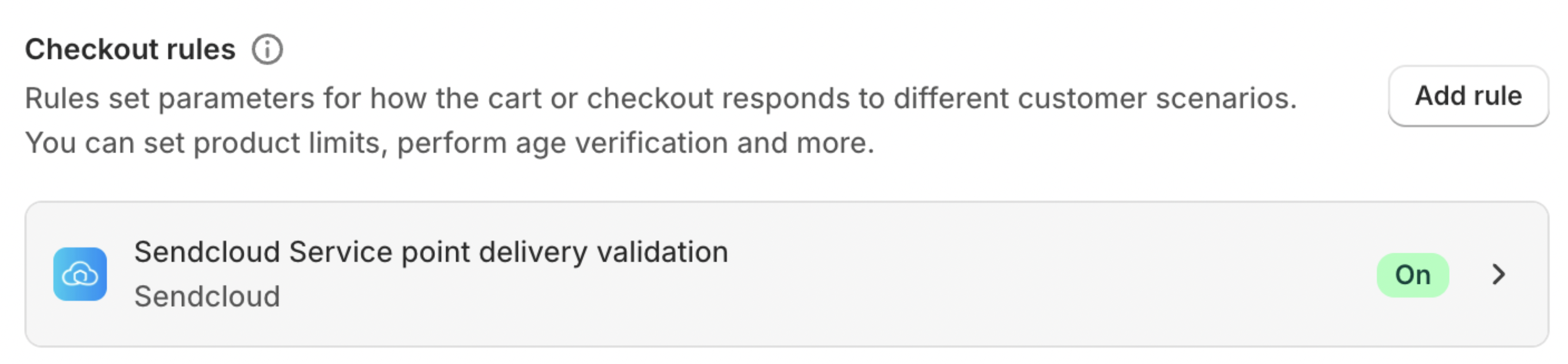 Cart validation rule enabled in Shopify checkout rules