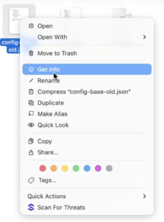 Configuration file selected in Finder