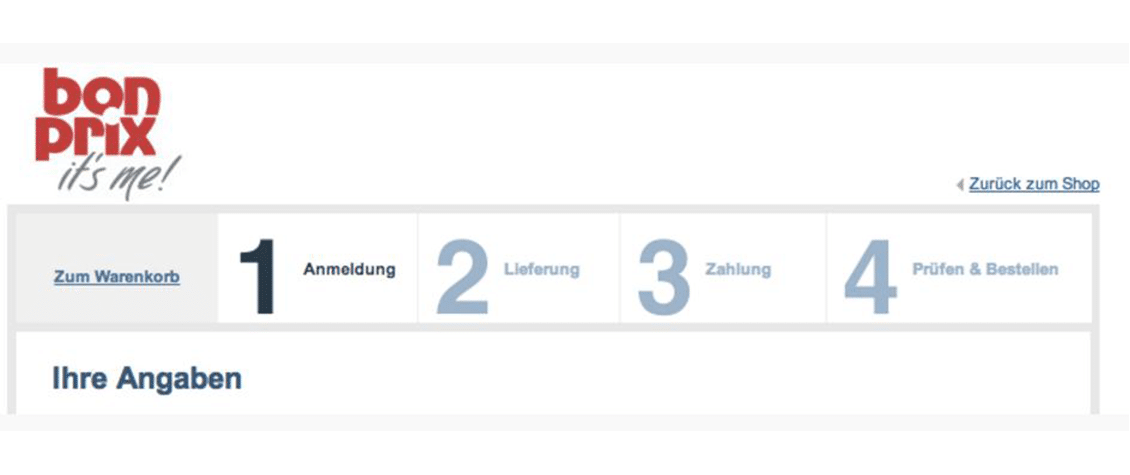 Checkout Prozess optimieren: Schlanker Checkout Prozess von bonprix