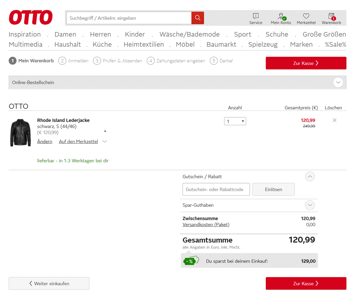 Checkout Prozess optimieren: Positivbeispiel otto.de