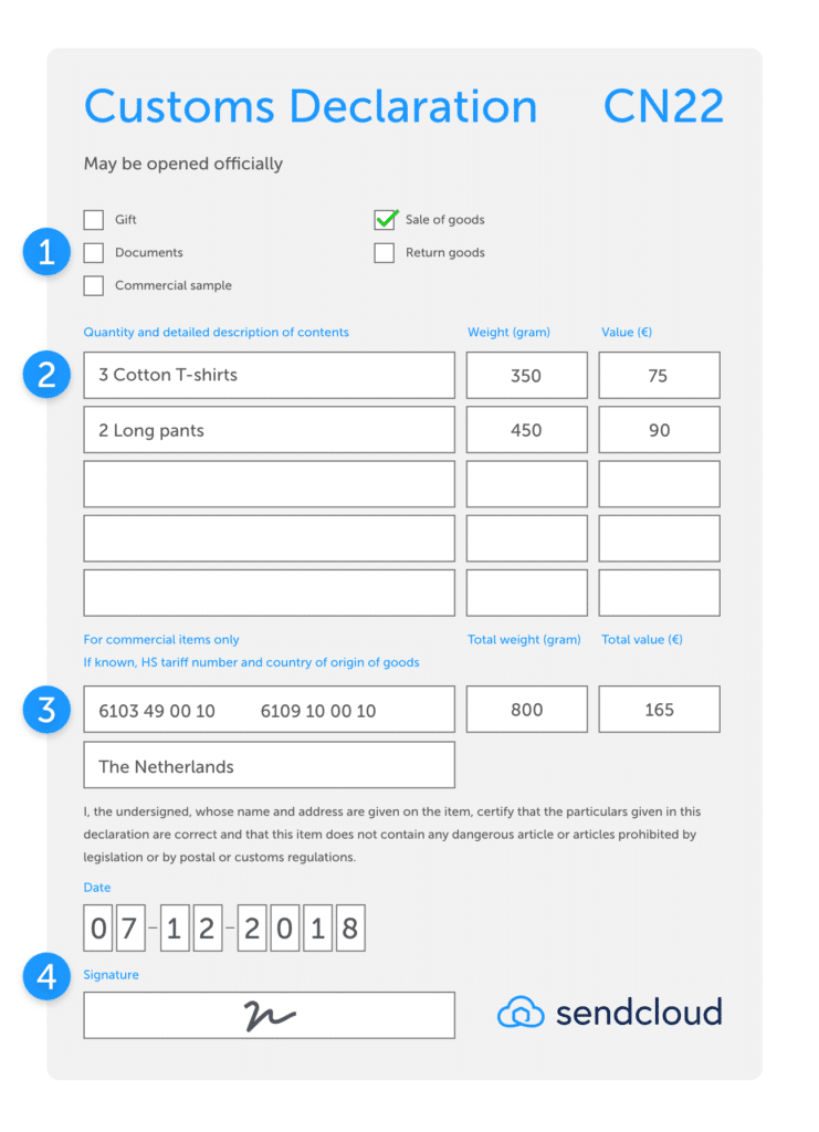 CN22 formulier Sendcloud