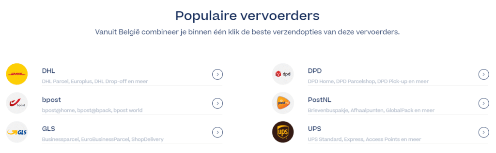 Vervoerders Sendcloud Belgie