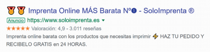 valoraciones en resultados de google,