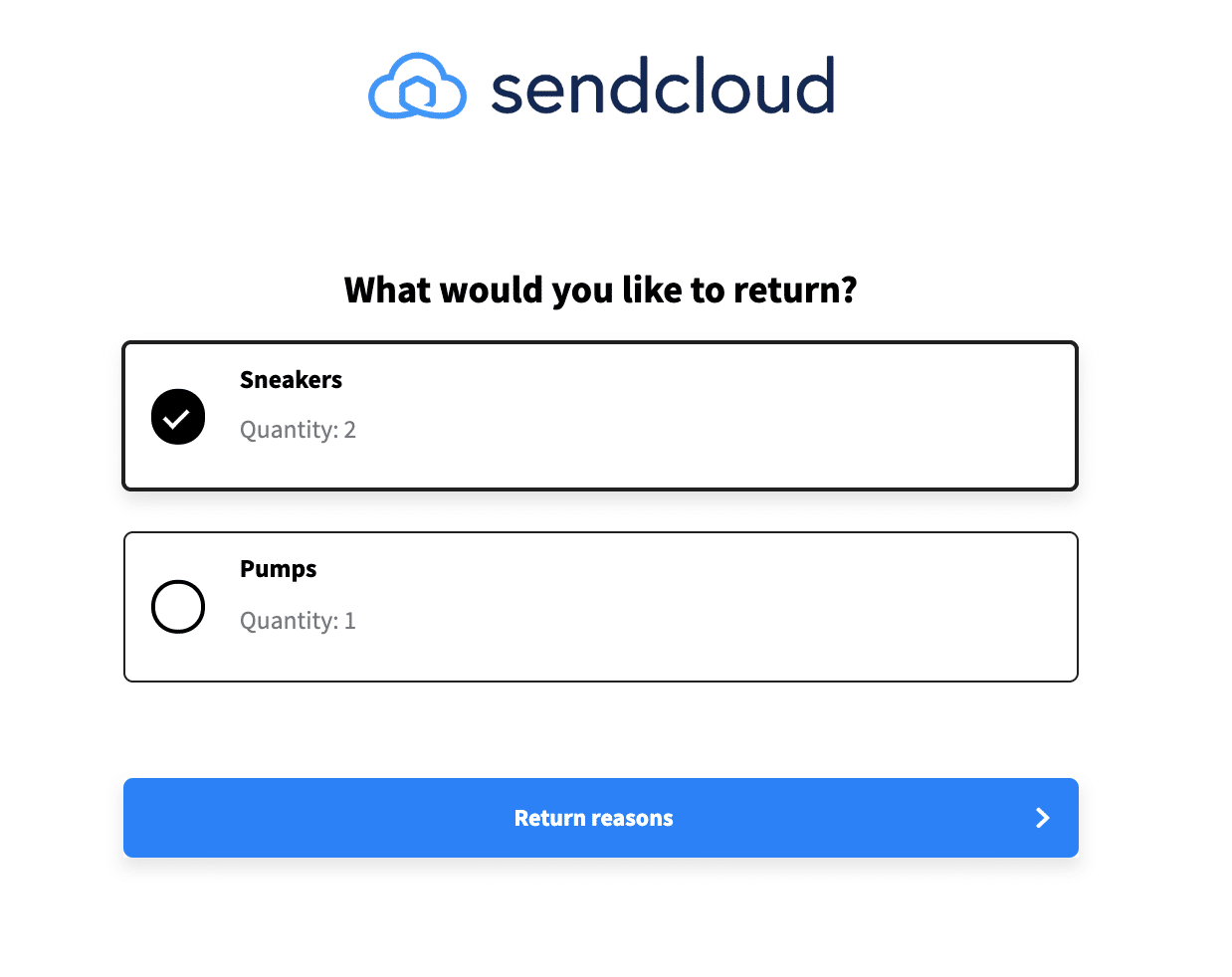 Sendcloud Österreich: Retourenbearbeitung mit eigenem Retourenportal: Retoure und Artikel auswählen