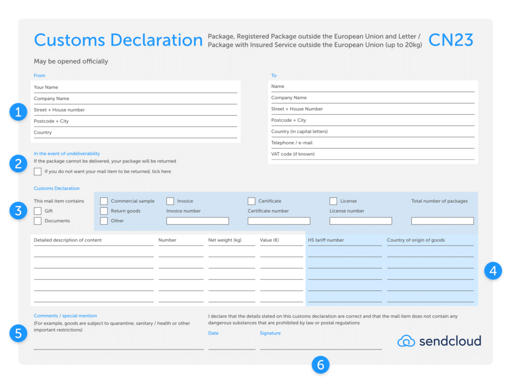 What are the CN22 and CN23 customs declarations and how to use them?