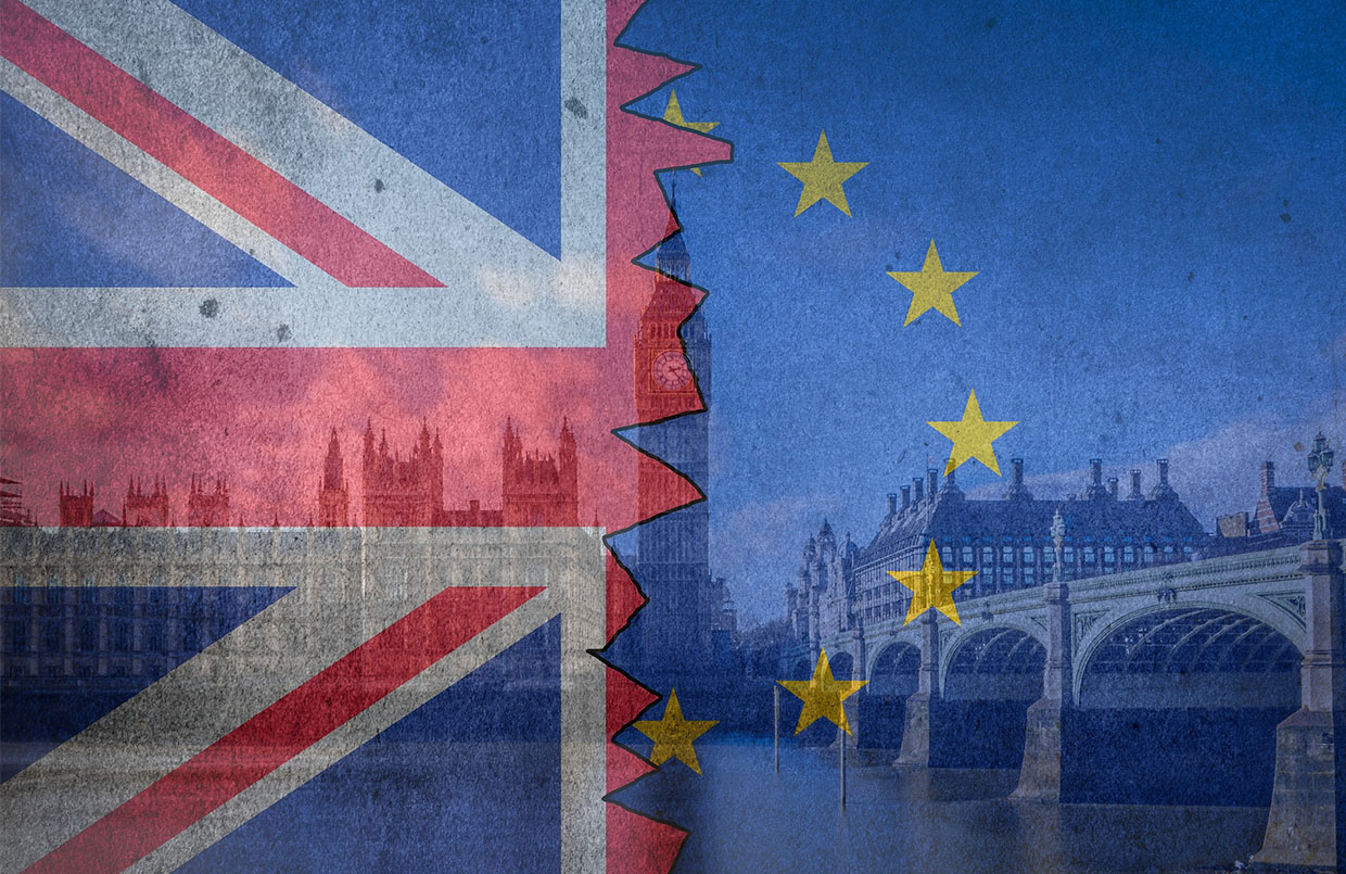 Brexit Collage mit GB- und EU-Flagge