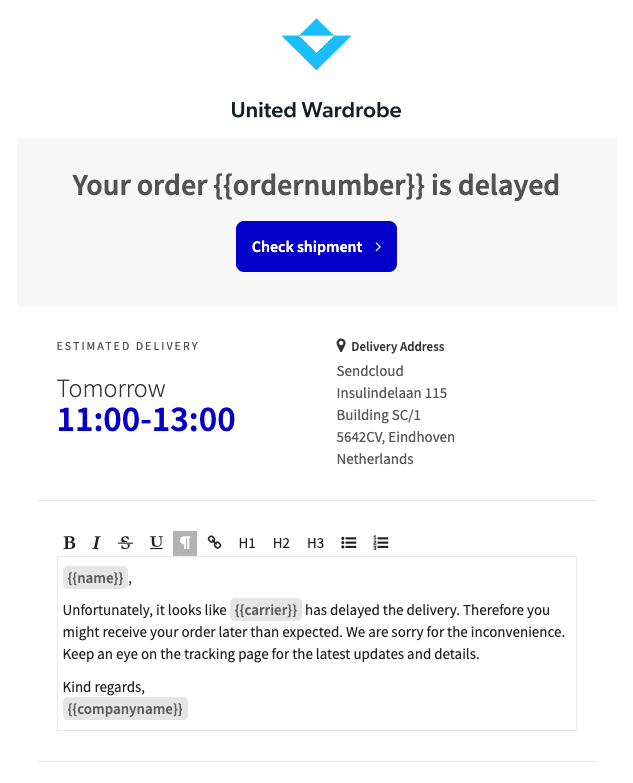 Track & Trace United Wardrobe example aftersales