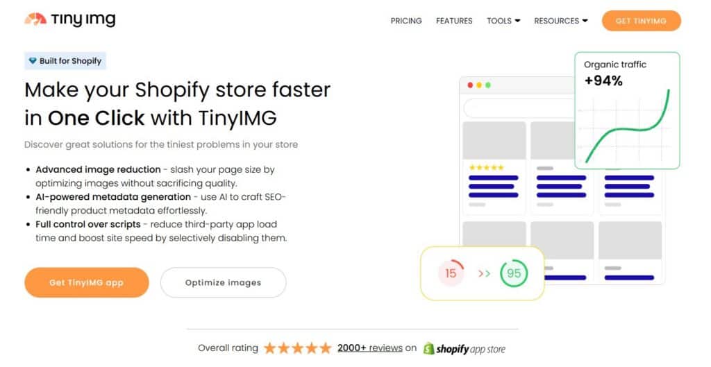 screenshot homepage Tiny SEO Speed Image Optimizer (TinyIMG)