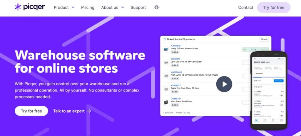 Screenshot Picqer homepage