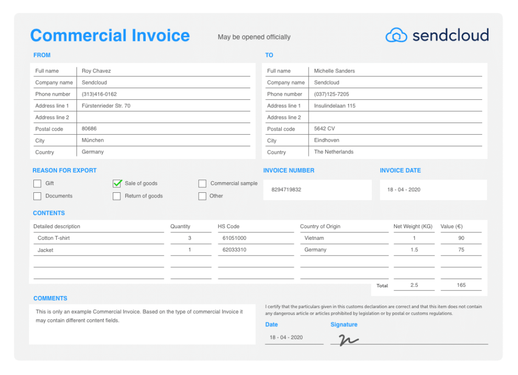 hs code on commercial invoice