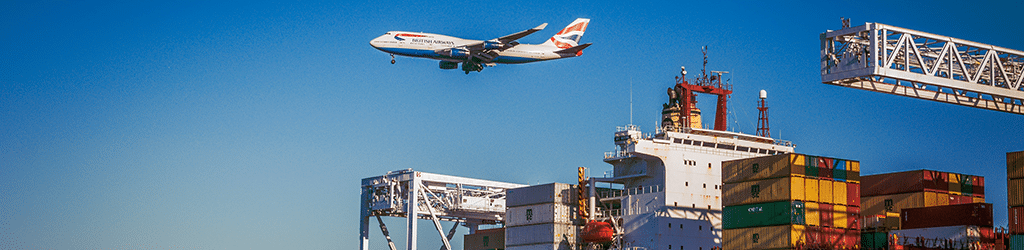 international shipping container and airplane