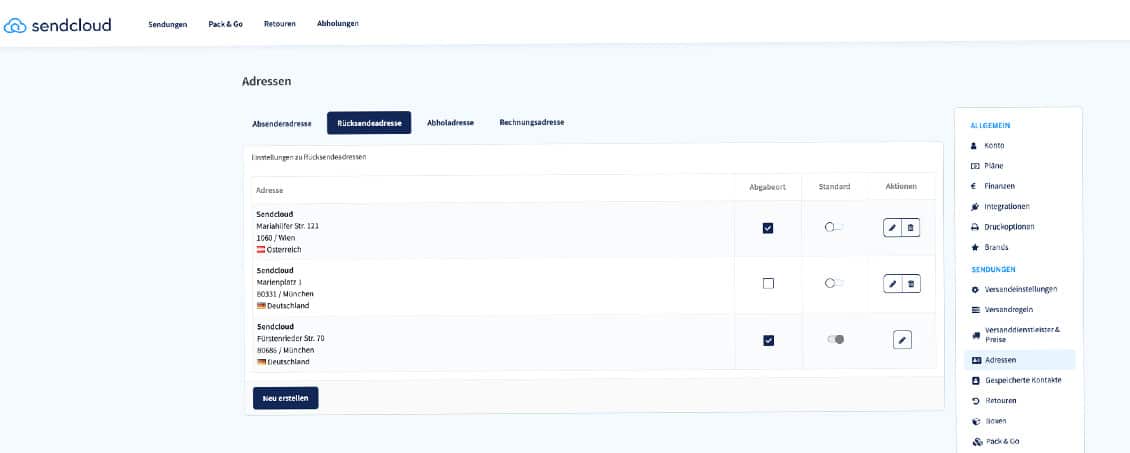 Versandoptimierung in der Versandlogistik: Adressen in der Sendcloud Plattform - AMP