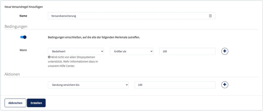 Intelligente Versandregeln - Mehrere Versandoptionen - Beispiel einer Aktion
