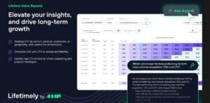 Pantallazo de Lifetimely, la plataforma analítica que profundiza en los datos de las tiendas Shopify.