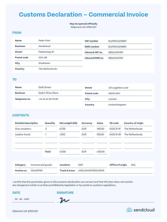 commercial invoice template