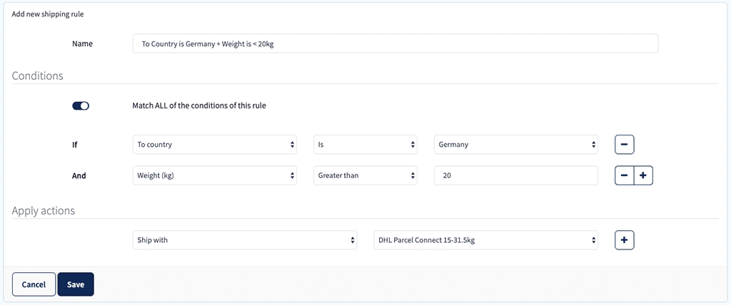 Smart shipping rules example Sendcloud