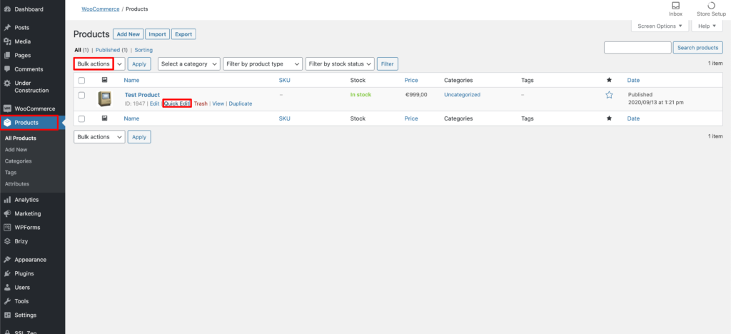 aggiornamento prodotti woocommerce