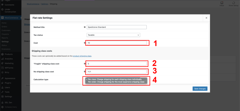 Woocommerce impostare metodi di spedizione
