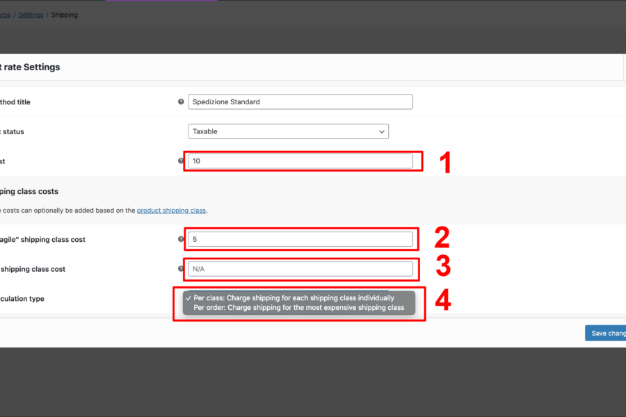 Woocommerce impostare metodi di spedizione
