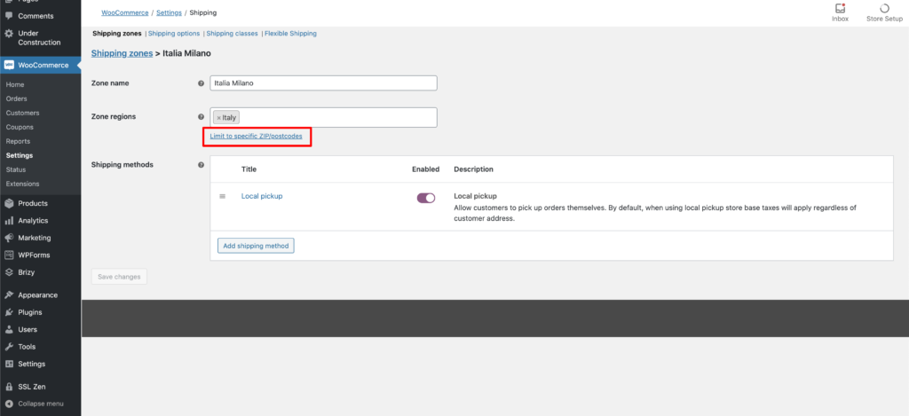 Woocommerce codice postale