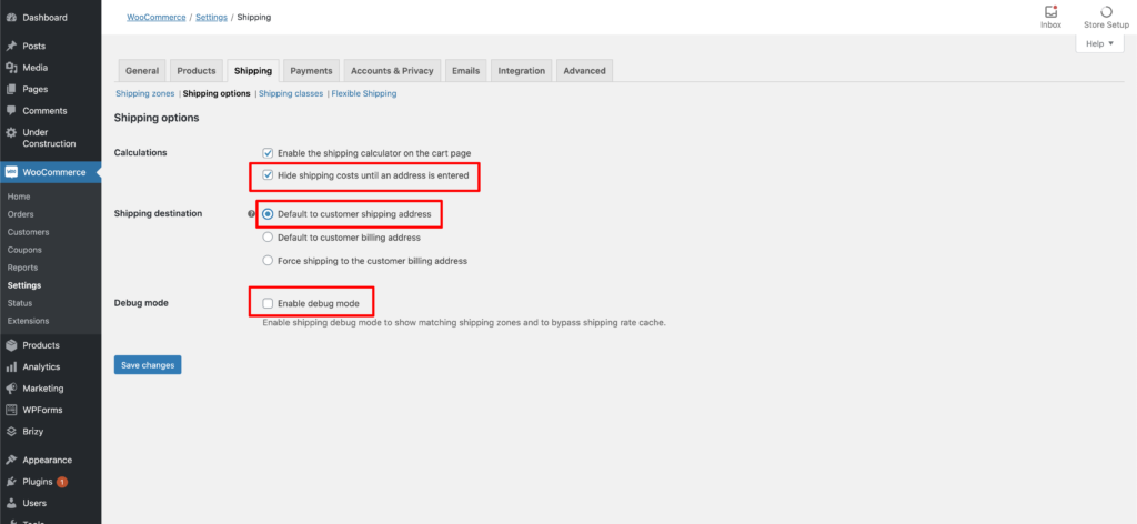 impostazioni generali - modifiche Woocommerce