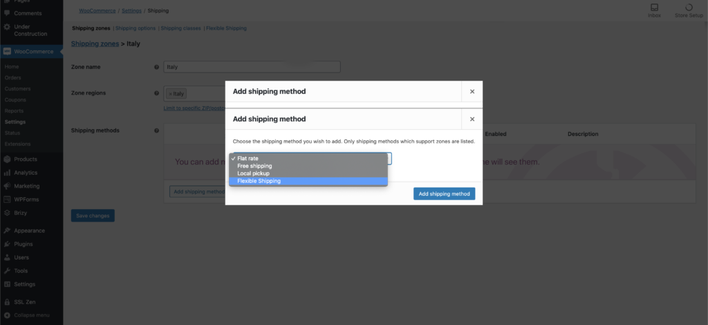 peso - aggiungere flexible shipping