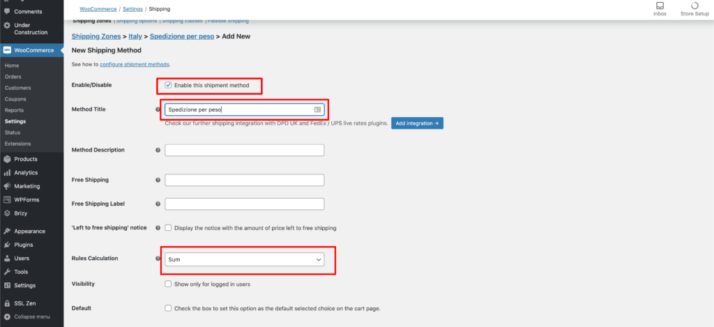  peso - click su enable this method e aggiungere nome