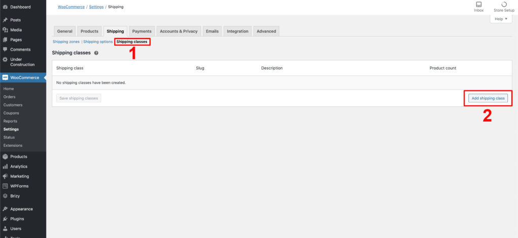 Woocommerce shipping class