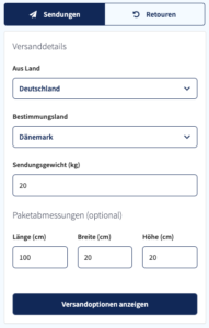 Versand nach Dänemark: Sendcloud Versandkostenrechner