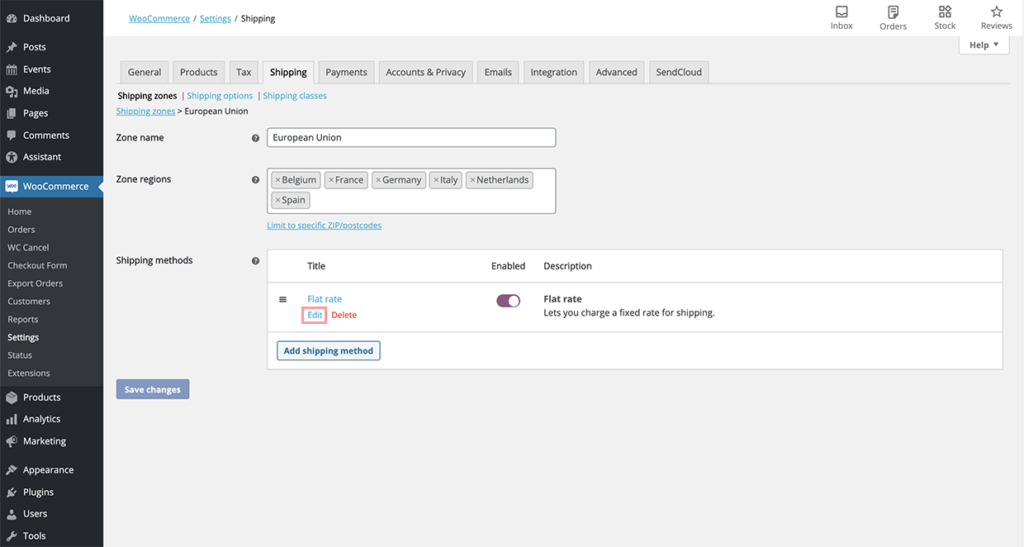 Woocommerce flat rate shipping methods