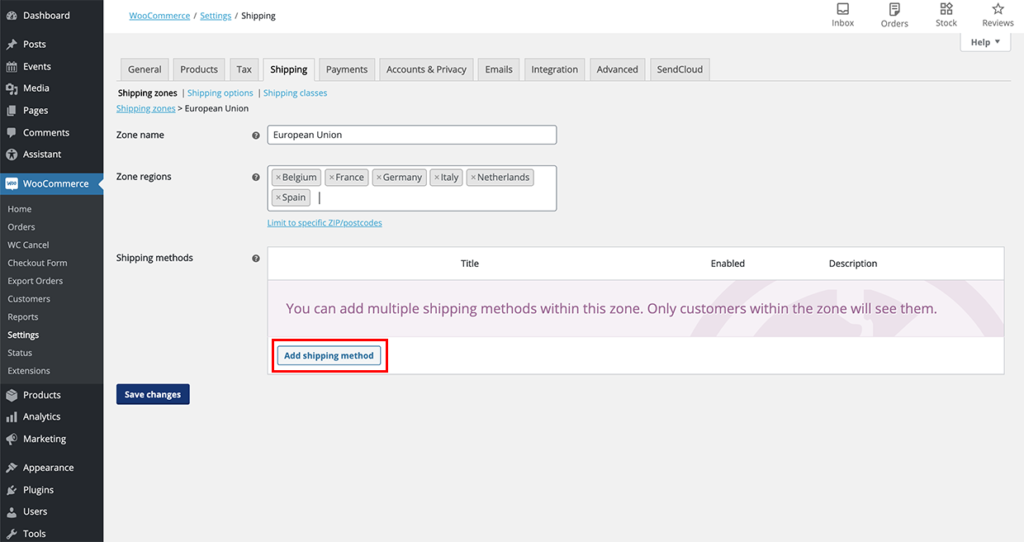 Woocommerce shipping regions 