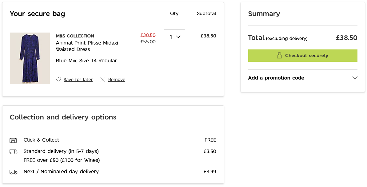 Solution shopping cart abandonment: example Marks & Spencer