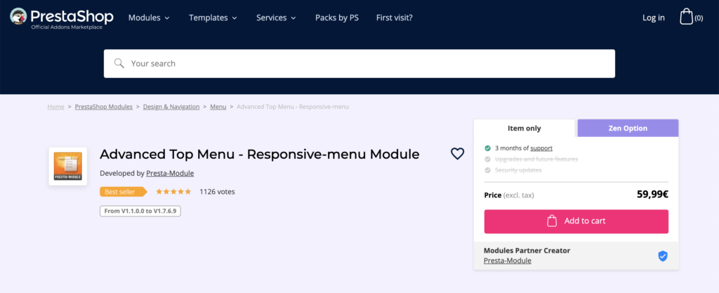 Advanced top menu module