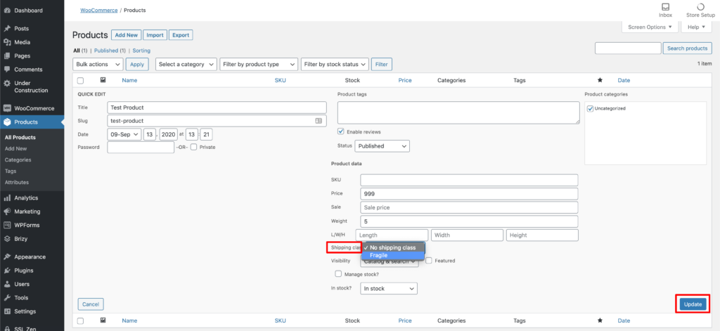 asignacion envio a producto en woocommerce,
