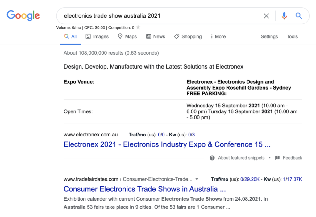 Find trade shows on google