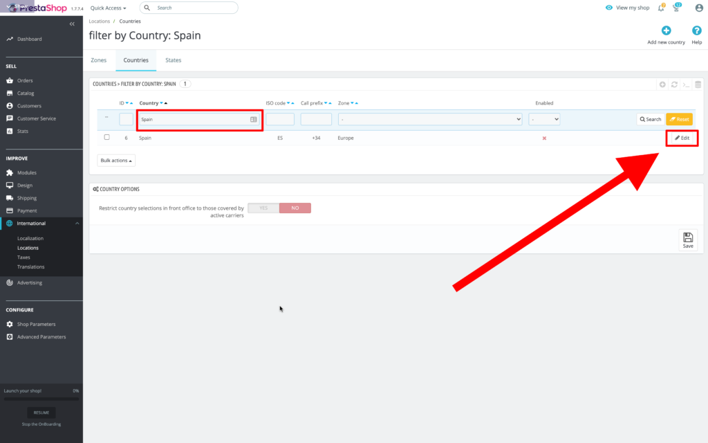 filtro per nazione prestashop
