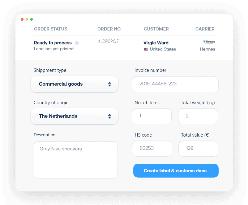 Customs document feature within Sendcloud