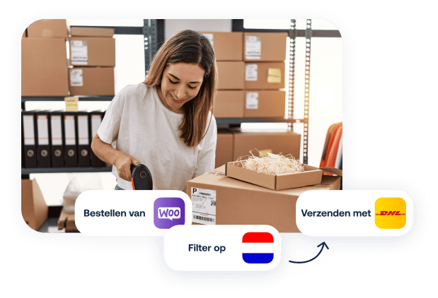 Vrouw scant pakketten en maakt gebruik van dynamic checkout