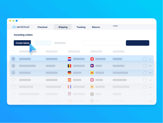 Dashboard di sendcloud per creare etichetta di spedizione