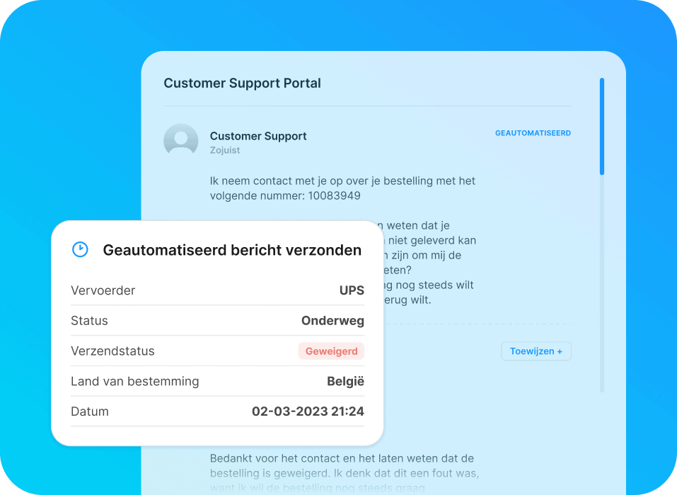 Geautomatiseerd bericht, waarmee klanten geïnformeerd worden over de status van een zending.