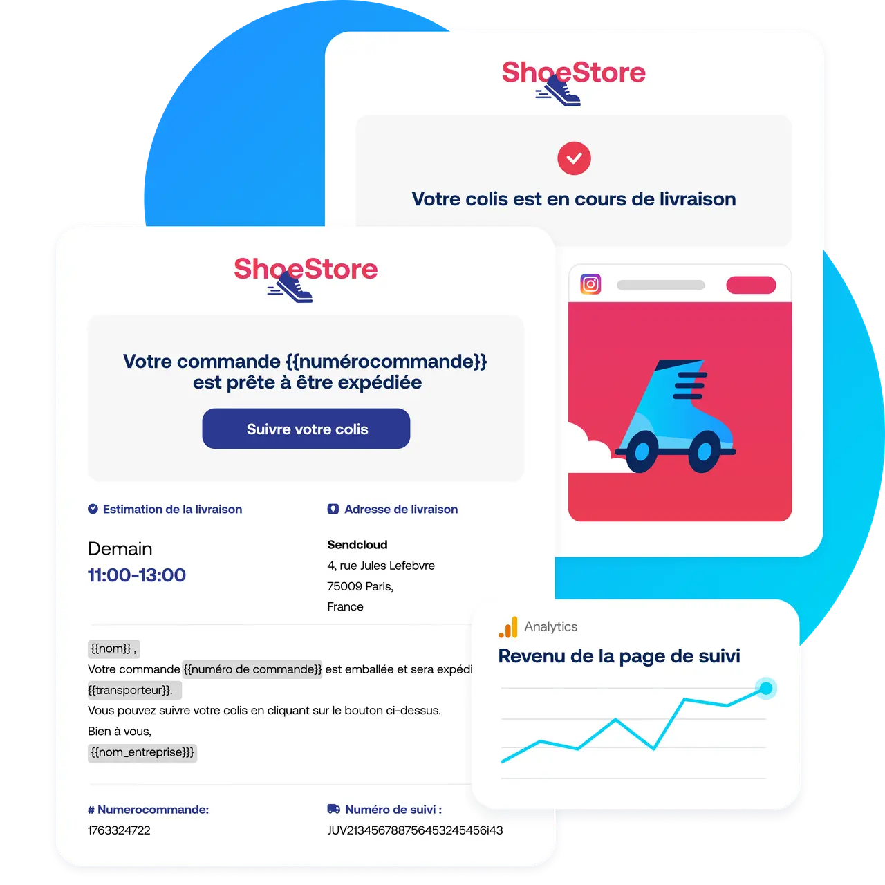Exemple de page de suivi de commande personnalisée avec notifications de livraison