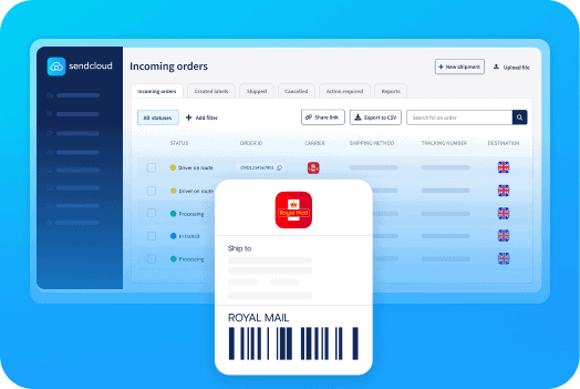 incoming orders view shipping with Royal Mail