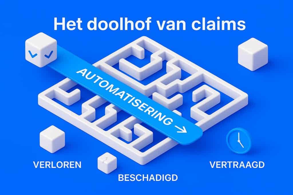 Een afbeelding van een claims doolhof met verschillende blokjes en routes voor verschillende soorten verzendproblemen.