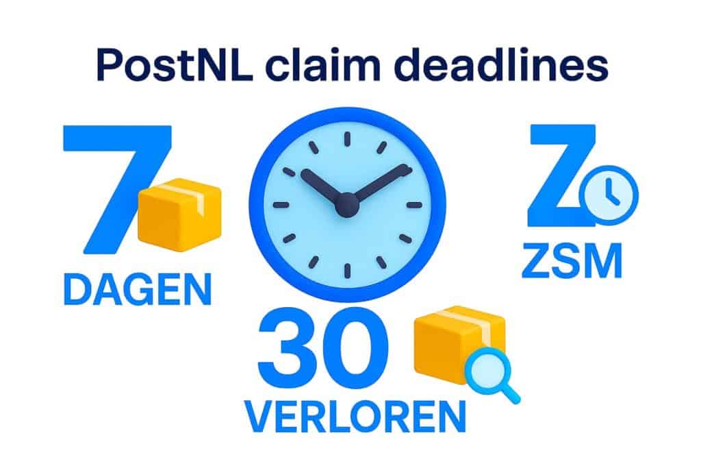 Claim een beschadigd pakket binnen 7 dagen en 30 dagen bij verloren pakket. 