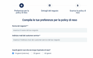 Schermata dello strumento per la creazione della politica di reso di Sendcloud