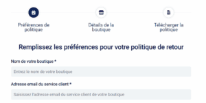 Capture d'écran du générateur de politique de retour de Sendcloud